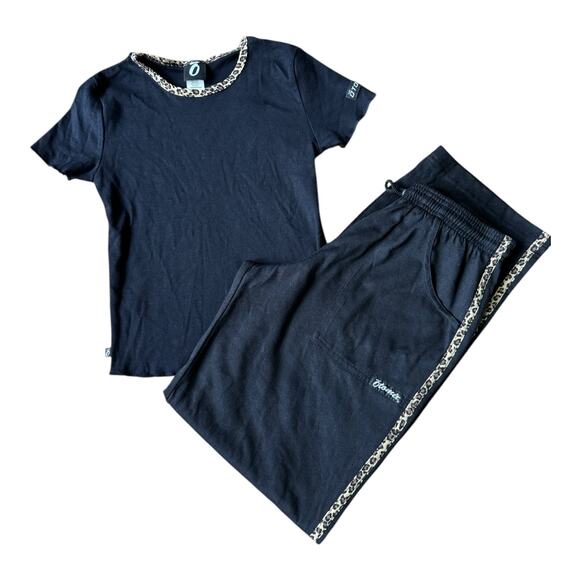 NWT Otomix t shirt short sleeve matching bottoms black cheetah cotton size small - Picture 1 of 16